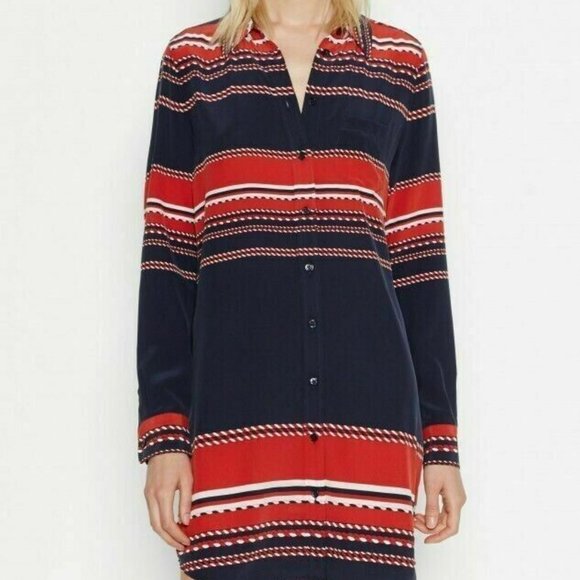 Equipment Femme Silk Shirt Dress Medium Nautical Red Navy - Picture 3 of 3
